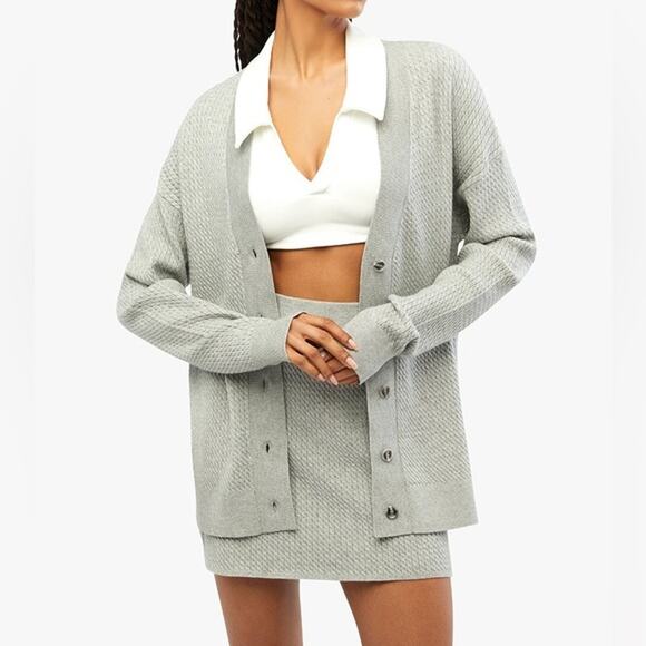 We Wore What Sweaters - NWT We Wore What Varsity Cardigan M/L Heather Gray Button Front Knit V-Neck